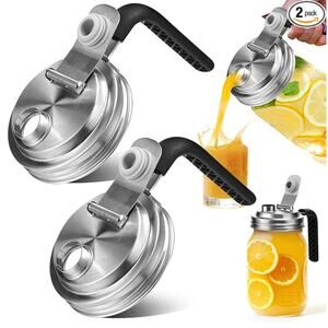 Mason Jar Pour Spout Lid Stainless Steel with Handle- (2PCS)